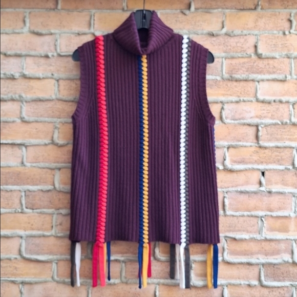 NWOT Derec Lam 10 Crosby Merino Wool Sleeveless Turtleneck Braided Sweater - Picture 4 of 9